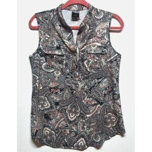Paisley Top Sleeveless stretch knit high neck Sz S Black pink beige VTG J.T.B.